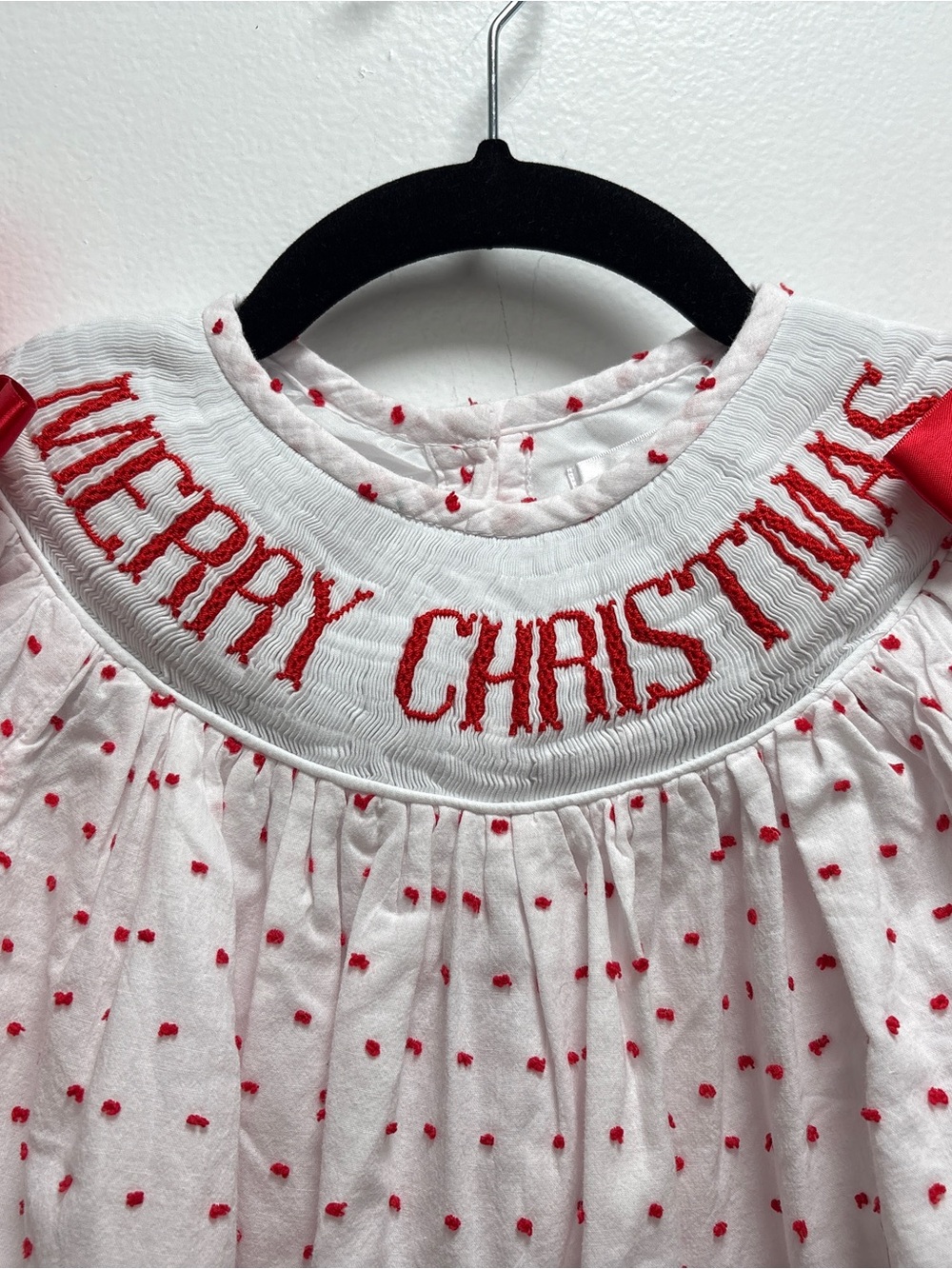 Cecil and Lou Girls White & Red 'Merry Christmas' Smocked Holiday Tunic Dress